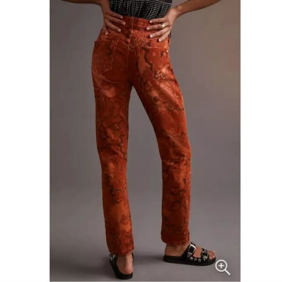 Anthropologie Pilcro The slim boyfriend crop orange pattern destroyed jeans pant - Picture 3 of 12